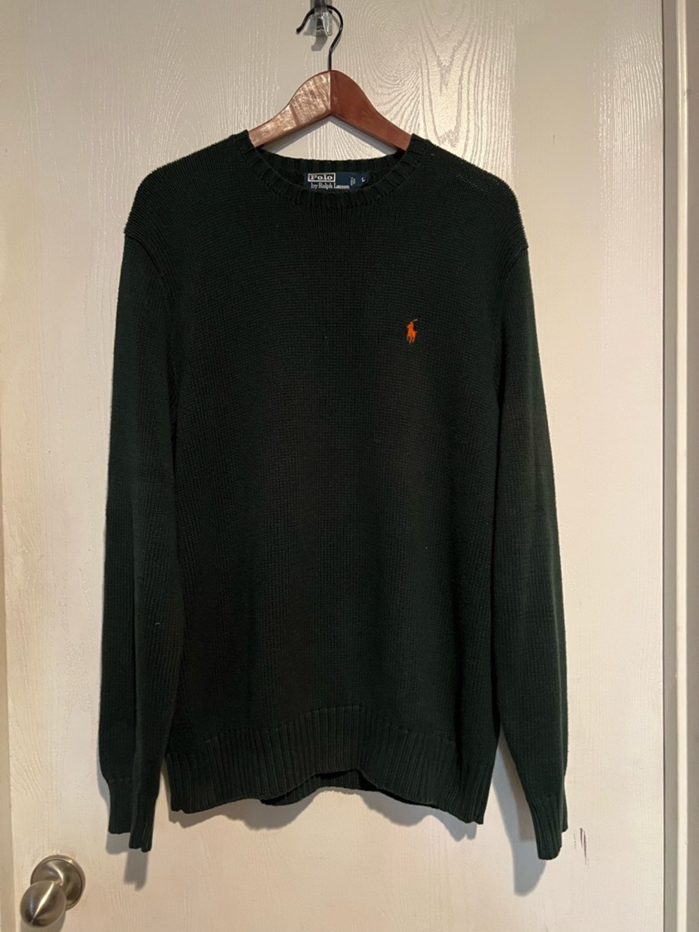 Vintage Polo Ralph Lauren Crewneck Sweater  Knitted Green Orange Pony Men Sz L